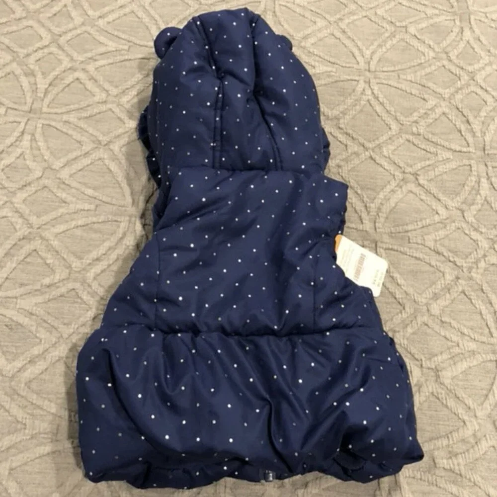 NEW Gymboree 6-12m Blue Polkadot Hooded Puffer Vest